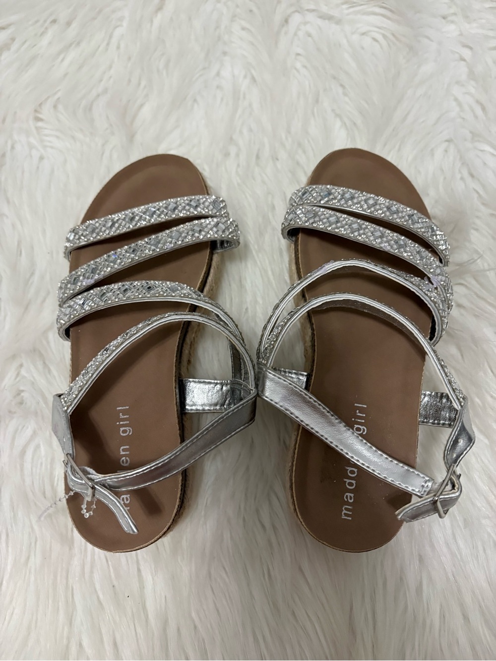 Madden Girl Ginny Glam Silver Crystal-Strap Jute Sandals